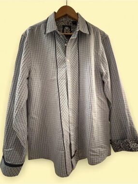 Casual Long-Sleeve Checked Button-Down Shirt in White and Black